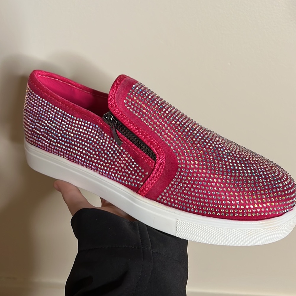 Women's Pink Slip-On Loafers with Rhinestones - Picture 2 of 3